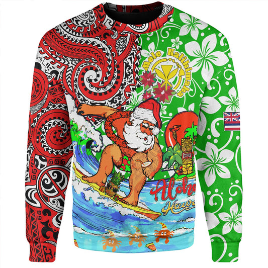 Hawaii Sweatshirt Mele Kalikimaka & Hauoli Makahiki Hou Hawaiian Tatau Christmas