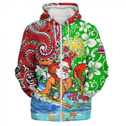 Hawaii Sherpa Hoodie Mele Kalikimaka & Hauoli Makahiki Hou Hawaiian Tatau Christmas