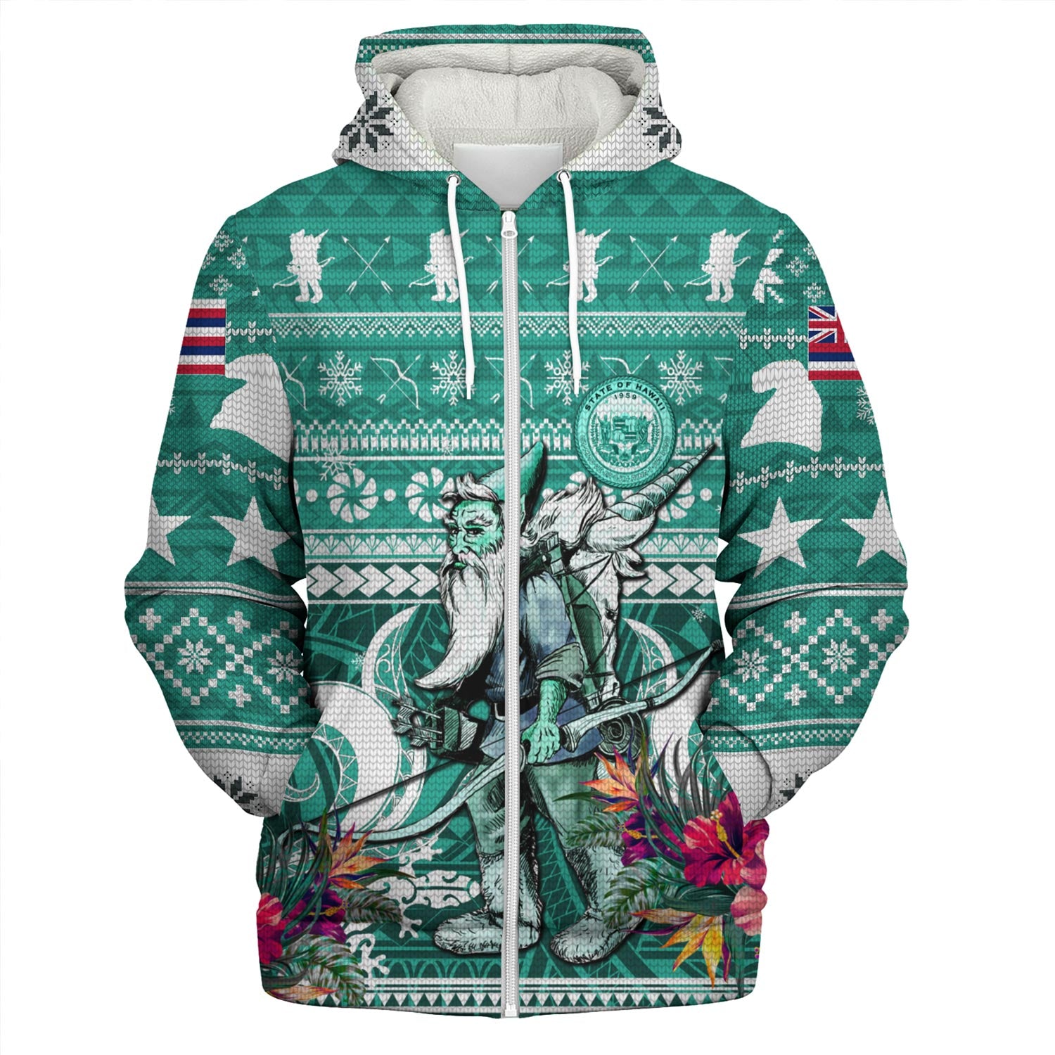 Hawaii Sherpa Hoodie Custom Ugly Gnome Packing Out a Unicorn Hawaiian Christmas