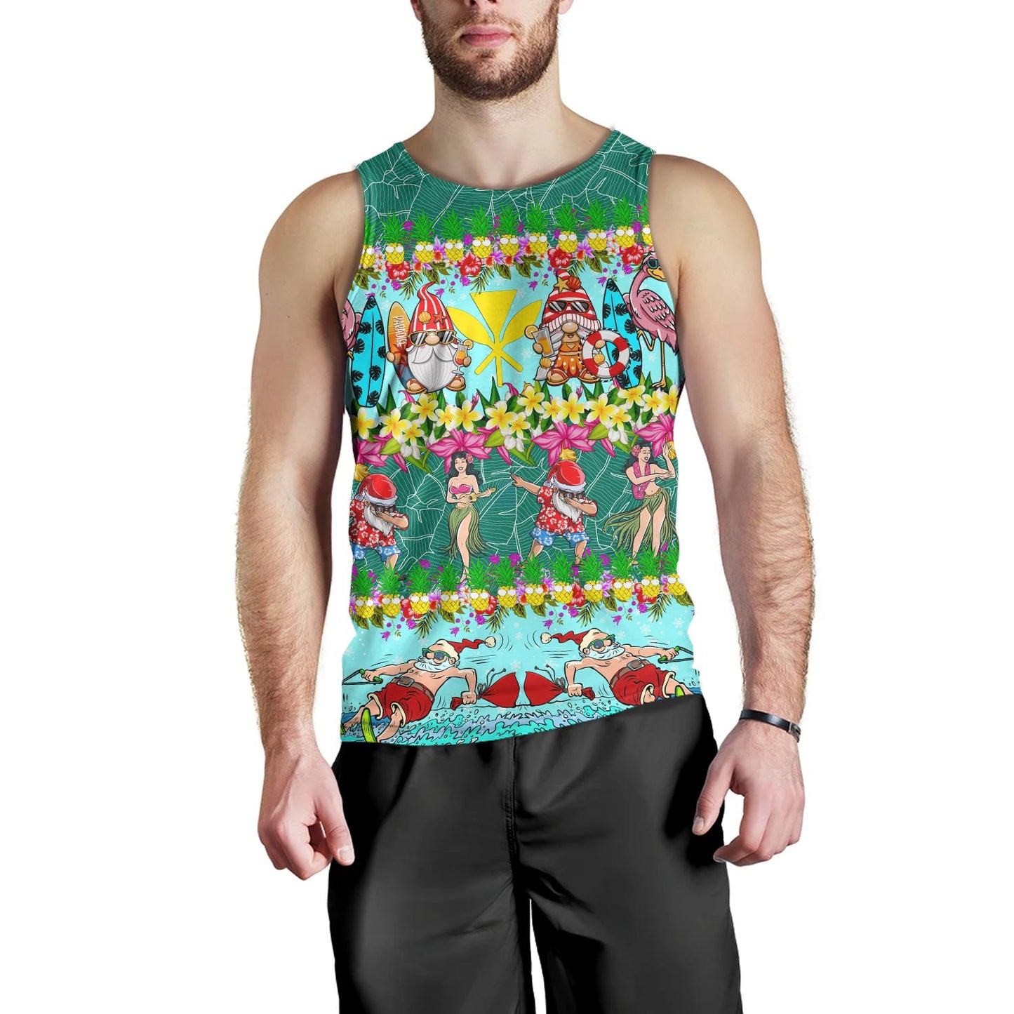 Hawaii Tank Top Dabbing Santa Hula Dance Tropical Gnomes Aloha Mele Kalikimaka Christmas