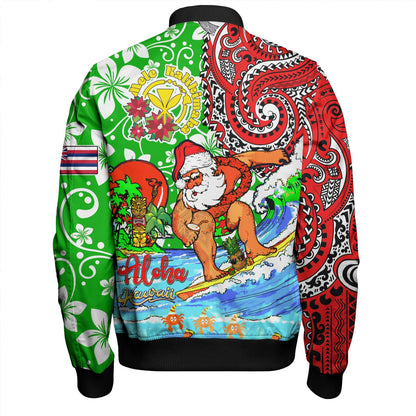 Hawaii Bomber Jacket Mele Kalikimaka & Hauoli Makahiki Hou Hawaiian Tatau Christmas
