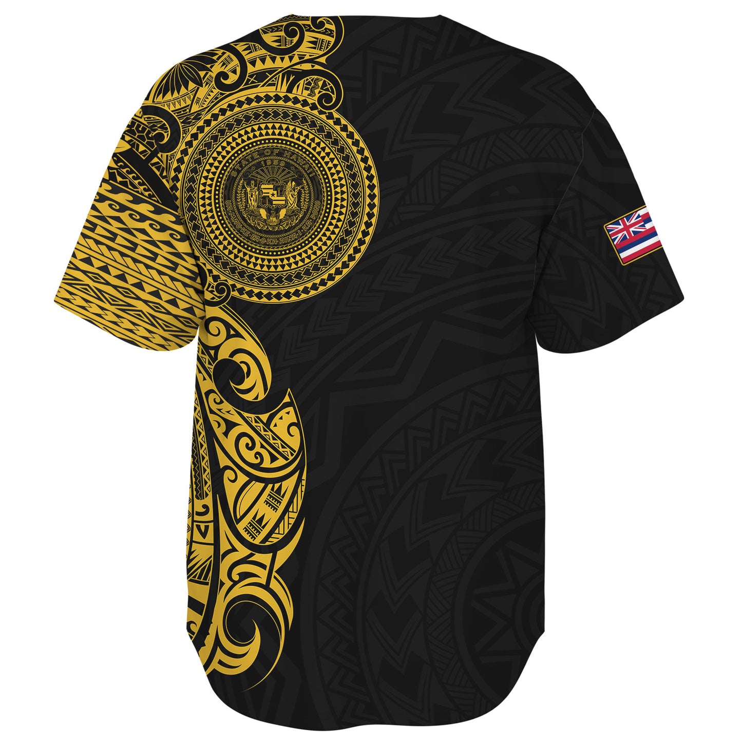 Hawaii Baseball Shirt Custom Polynesian Half Sleeve Gold Tattoo With Seal Black