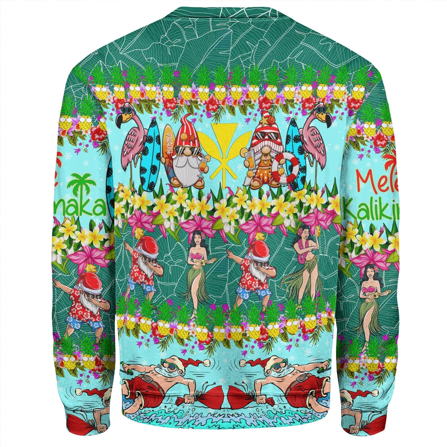 Hawaii Sweatshirt Dabbing Santa Hula Dance Tropical Gnomes Aloha Mele Kalikimaka Christmas