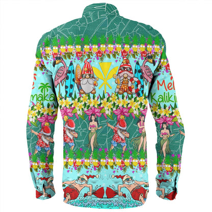 Hawaii Long Sleeve Shirt Dabbing Santa Hula Dance Tropical Gnomes Aloha Mele Kalikimaka Christmas