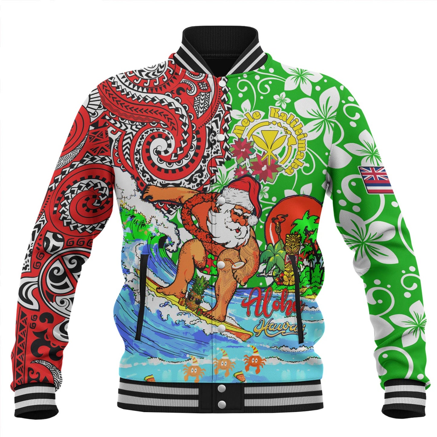 Hawaii Baseball Jacket Mele Kalikimaka & Hauoli Makahiki Hou Hawaiian Tatau Christmas
