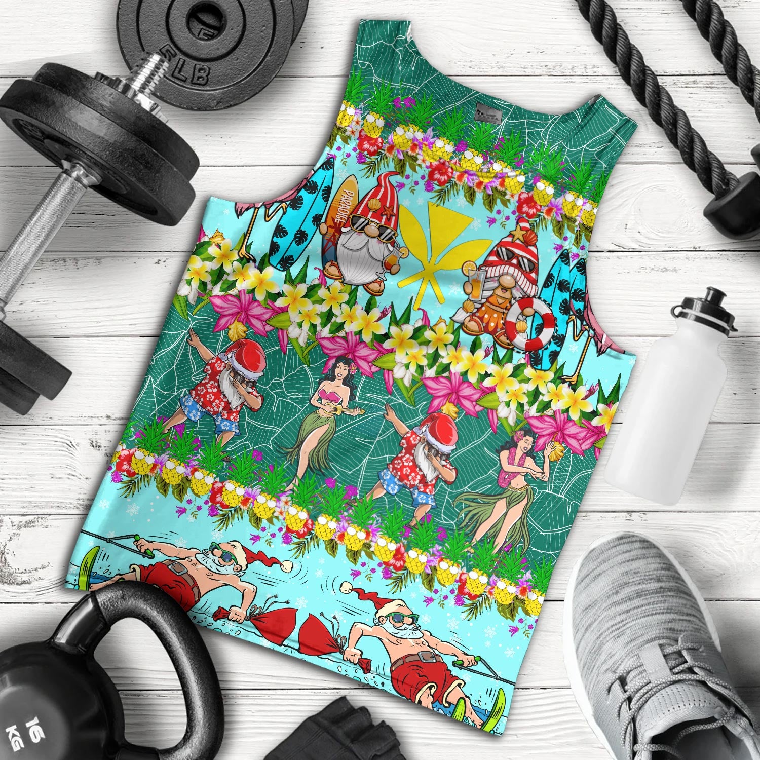 Hawaii Tank Top Dabbing Santa Hula Dance Tropical Gnomes Aloha Mele Kalikimaka Christmas