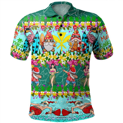 Hawaii Polo Shirt Dabbing Santa Hula Dance Tropical Gnomes Aloha Mele Kalikimaka Christmas