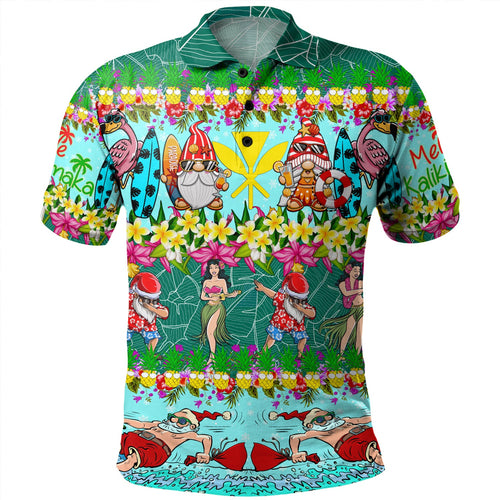 Hawaii Polo Shirt Dabbing Santa Hula Dance Tropical Gnomes Aloha Mele Kalikimaka Christmas