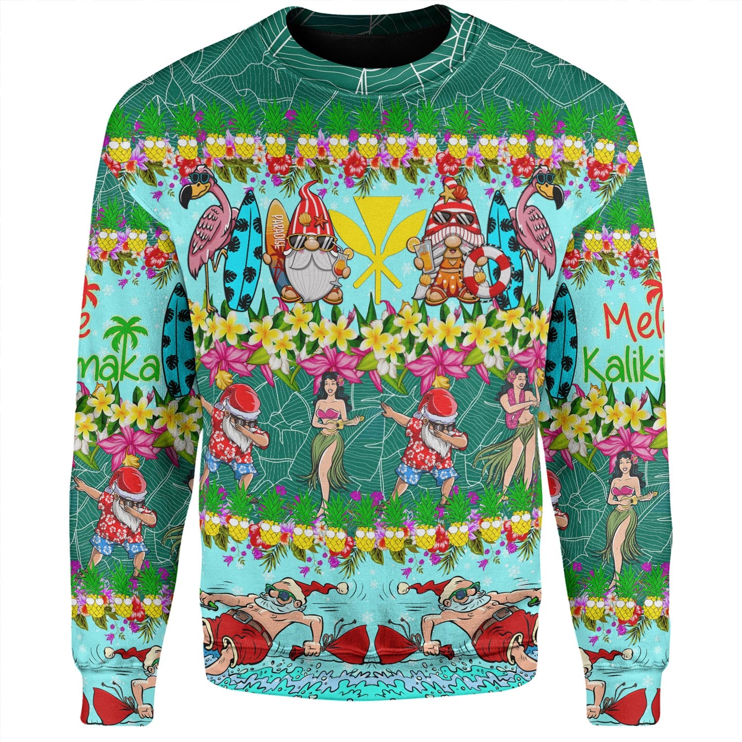 Hawaii Sweatshirt Dabbing Santa Hula Dance Tropical Gnomes Aloha Mele Kalikimaka Christmas