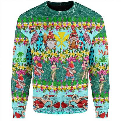 Hawaii Sweatshirt Dabbing Santa Hula Dance Tropical Gnomes Aloha Mele Kalikimaka Christmas