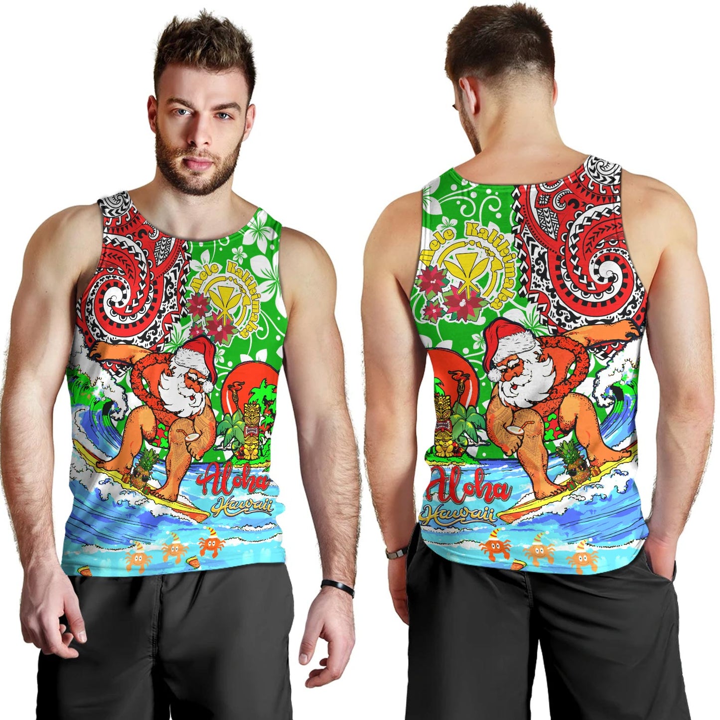 Hawaii Tank Top Mele Kalikimaka & Hauoli Makahiki Hou Hawaiian Tatau Christmas