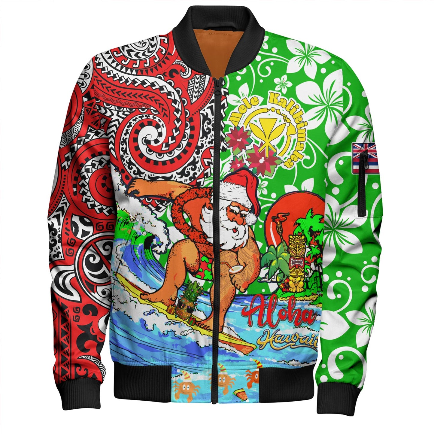 Hawaii Bomber Jacket Mele Kalikimaka & Hauoli Makahiki Hou Hawaiian Tatau Christmas