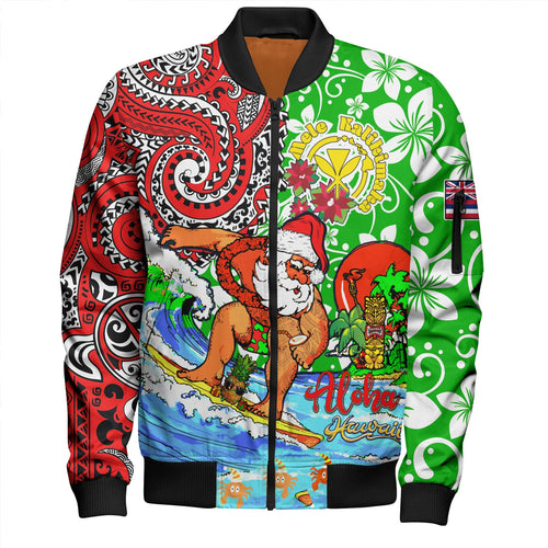 Hawaii Bomber Jacket Mele Kalikimaka & Hauoli Makahiki Hou Hawaiian Tatau Christmas