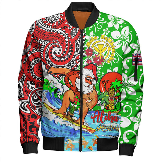 Hawaii Bomber Jacket Mele Kalikimaka & Hauoli Makahiki Hou Hawaiian Tatau Christmas