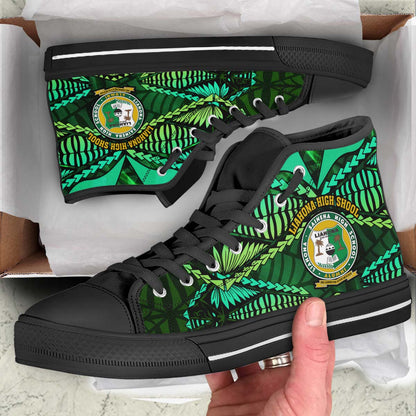 Tonga High Top Shoes - Liahona High Shool with Tonga Patterns with Green Effect