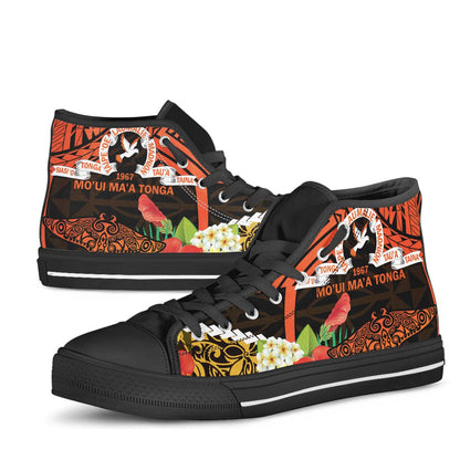 Tonga High Top Shoes - Tailulu College Polynesian with Flower and Tonga Pattern