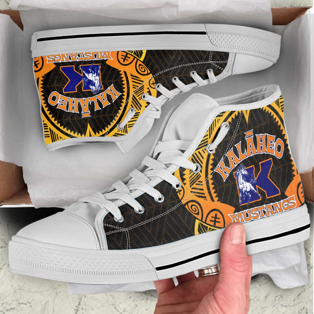 Hawaii High Top Shoes - Kalaheo High School Polynesian Tribal Pattern