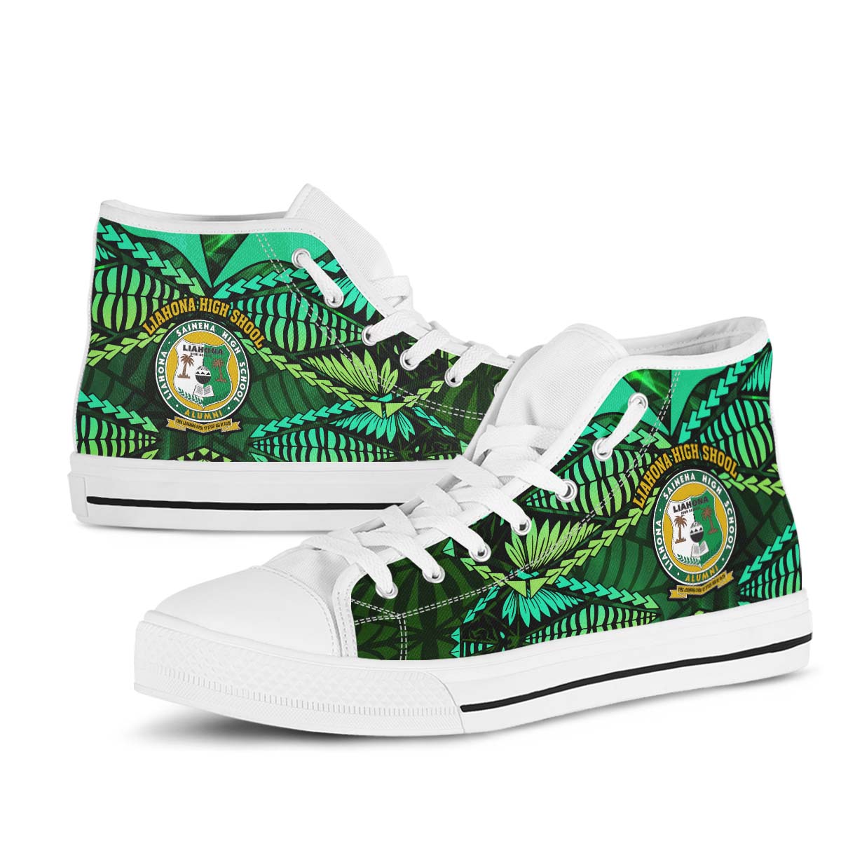 Tonga High Top Shoes - Liahona High Shool with Tonga Patterns with Green Effect