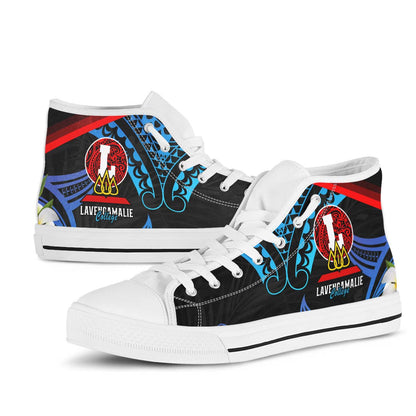 Tonga High Top Shoes - Lavengamalie College with Polynesian Patterns and Plumeria Flower