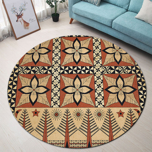 Tonga Round Rug Tapa Motif