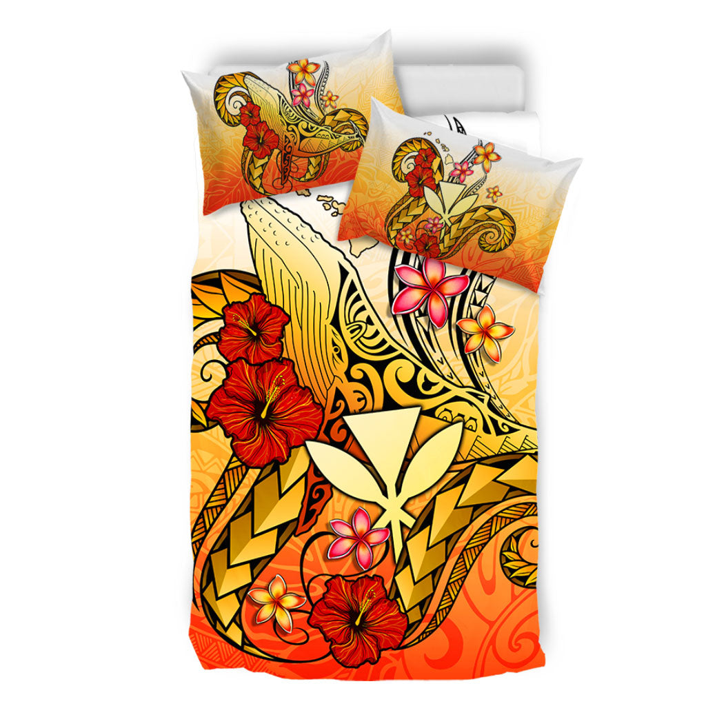 Hawaii Bedding Set Humpback Whale with Hibiscus Plumeria