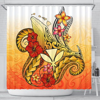 Hawaii Shower Curtain Humpback Whale with Hibiscus Plumeria