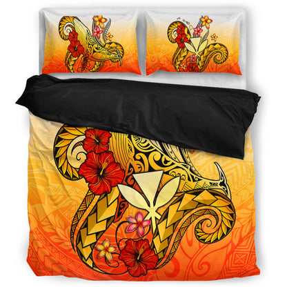 Hawaii Bedding Set Humpback Whale with Hibiscus Plumeria