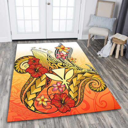Hawaii Area Rug Humpback Whale with Hibiscus Plumeria