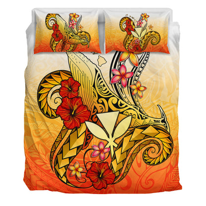Hawaii Bedding Set Humpback Whale with Hibiscus Plumeria