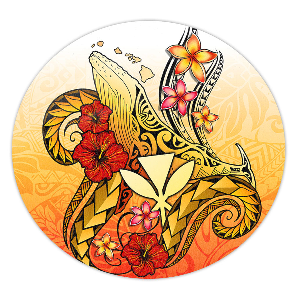 Hawaii Round Rug Humpback Whale with Hibiscus Plumeria