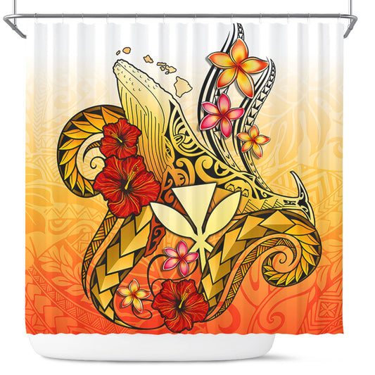 Hawaii Shower Curtain Humpback Whale with Hibiscus Plumeria