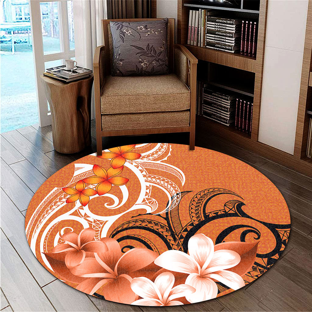 Polynesian Round Rug Polynesian Floral Spirit Orange