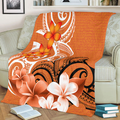 Polynesian Premium Blanket Polynesian Floral Spirit Orange