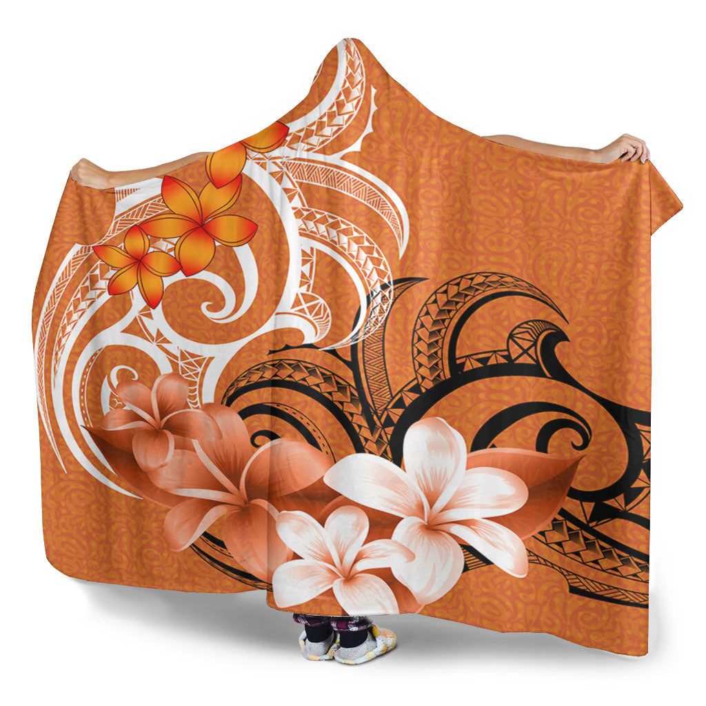 Polynesian Hooded Blanket Polynesian Floral Spirit Orange