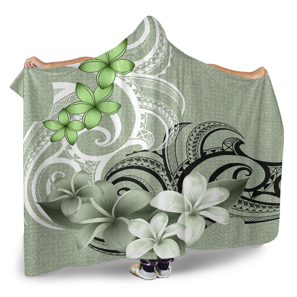 Polynesian Hooded Blanket Polynesian Floral Spirit Sage Green