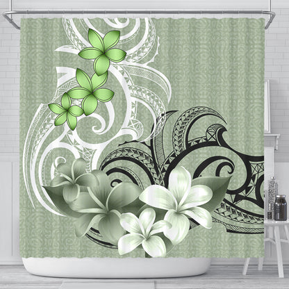 Polynesian Shower Curtain Polynesian Floral Spirit Sage Green