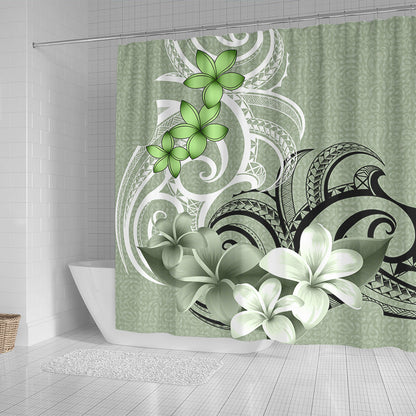 Polynesian Shower Curtain Polynesian Floral Spirit Sage Green