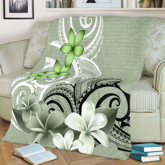 Polynesian Premium Blanket Polynesian Floral Spirit Sage Green