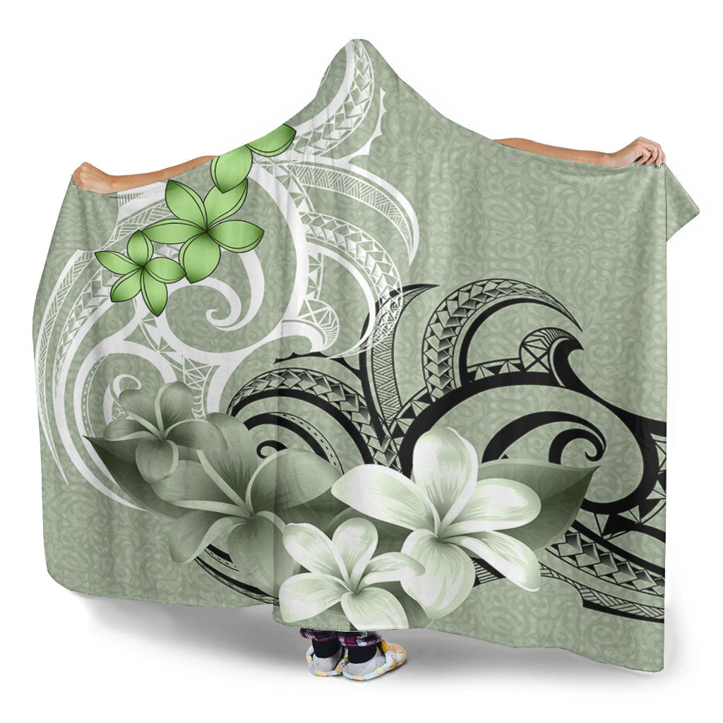 Polynesian Hooded Blanket Polynesian Floral Spirit Sage Green