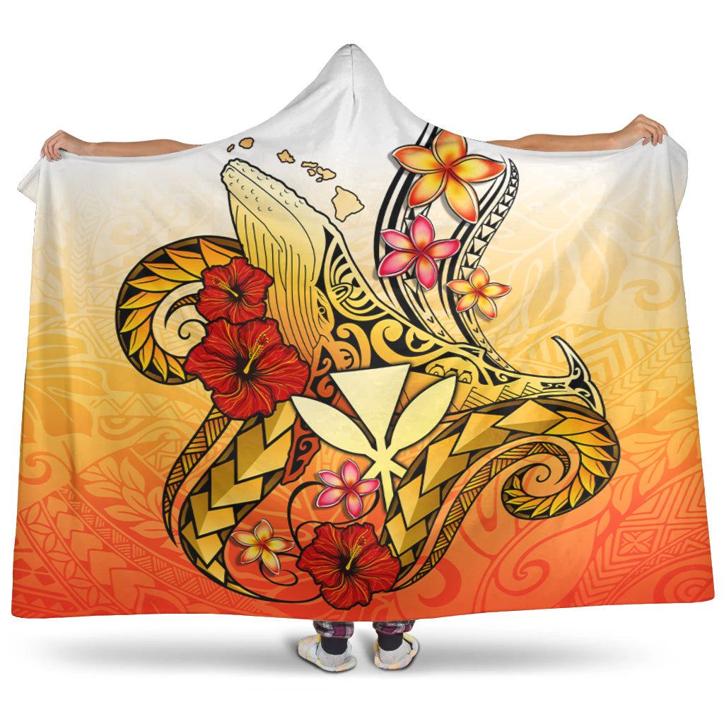 Hawaii Hooded Blanket Humpback Whale with Hibiscus Plumeria