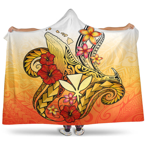 Hawaii Hooded Blanket Humpback Whale with Hibiscus Plumeria