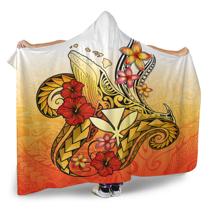 Hawaii Hooded Blanket Humpback Whale with Hibiscus Plumeria