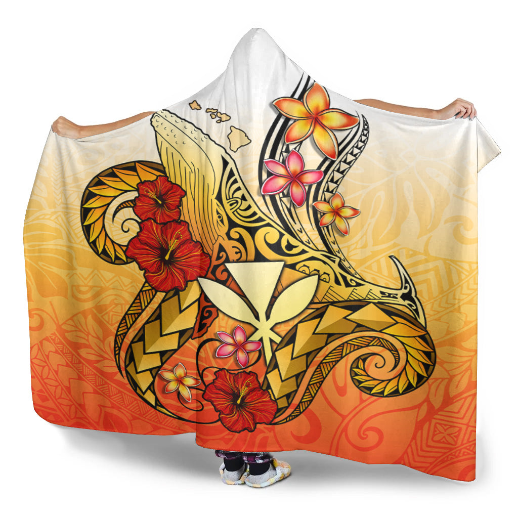 Hawaii Hooded Blanket Humpback Whale with Hibiscus Plumeria