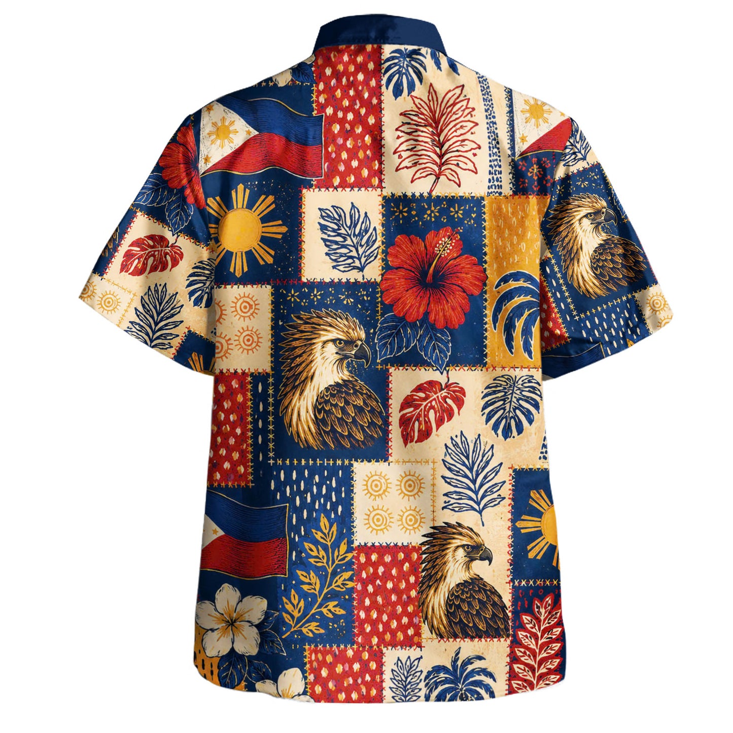 Philippines Filipinos Hawaiian Shirt Eagle Sun Flag Tropical Floral Patchwork Style