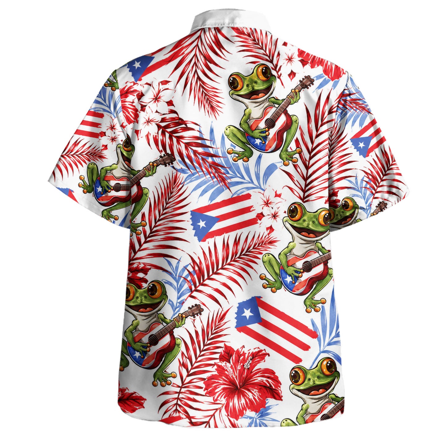 Puerto Rico Hawaiian Shirt Coqui Guitar Tropical Fiesta Style