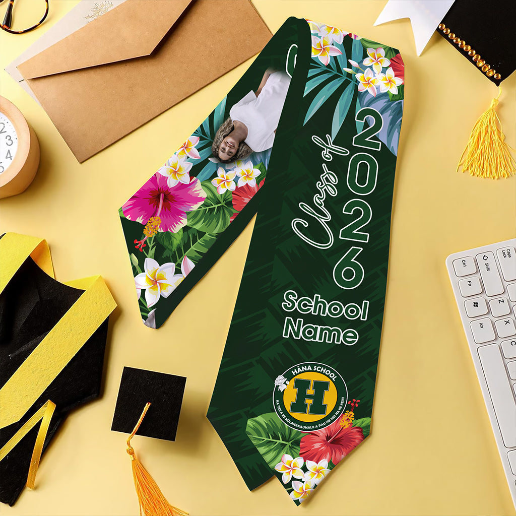 Hawaii Graduation Stole Custom Hana High and Elementary School Class 2026 Tropical Hibiscus Island Style