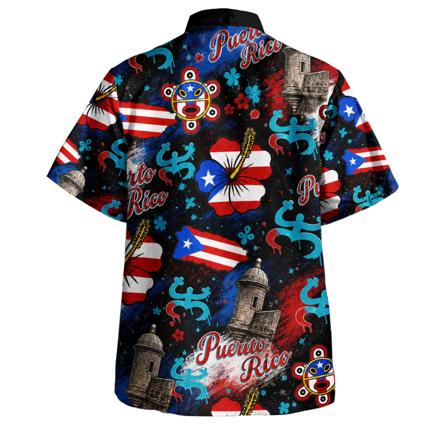 Puerto Rico Hawaiian Shirt Flag Hibiscus Coqui Taino Castle Style