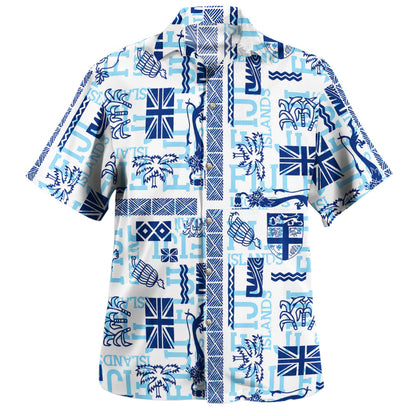 Fiji Hawaiian Shirt Blue Island Icon Collage Style