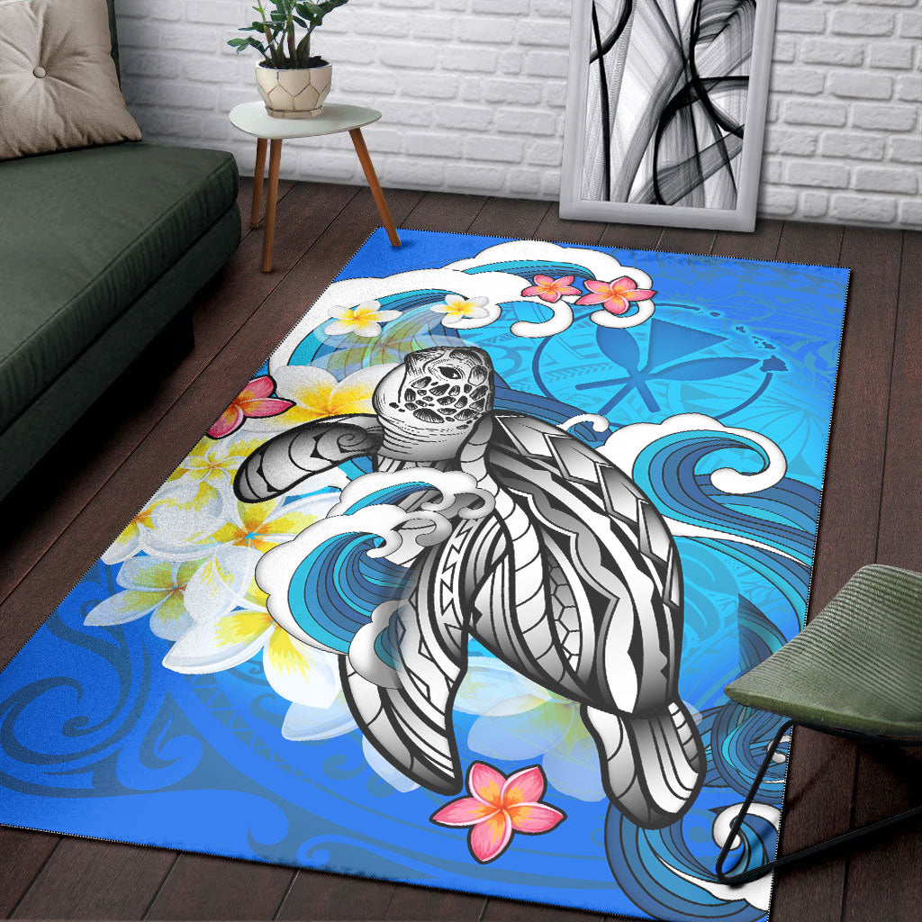 Hawaii Area Rug Turtle With Plumeria Flowers