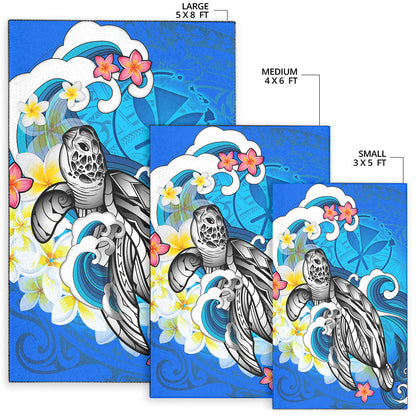 Hawaii Area Rug Turtle With Plumeria Flowers